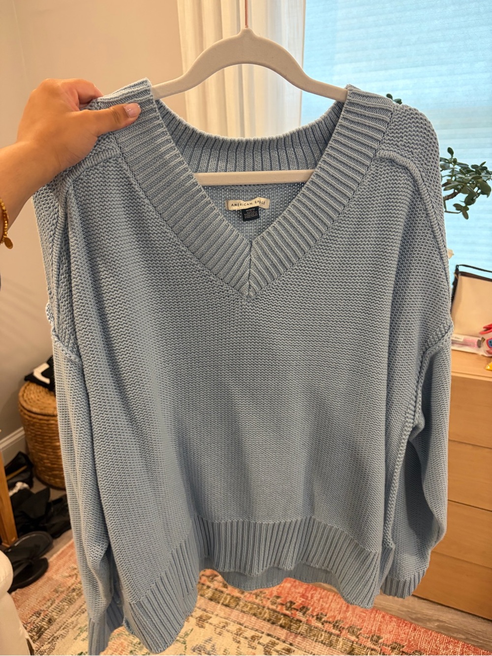 American Eagle Outfitters Light Blue V-Neck Knit Sweater